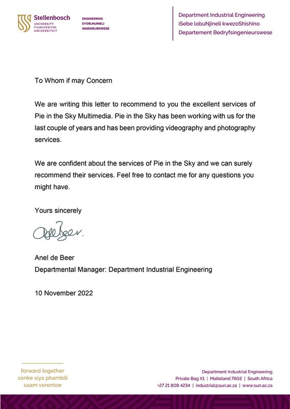 Reference letter from Stellenbosch University